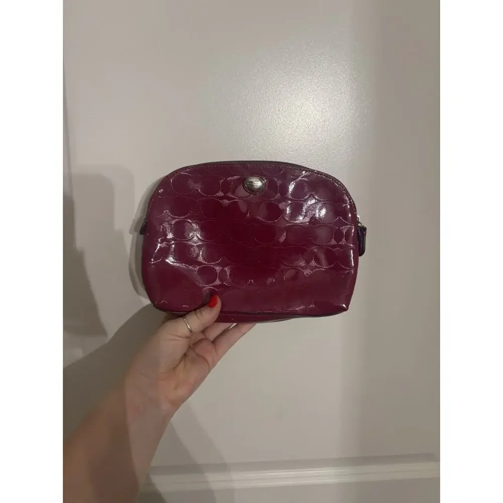Coach Raspberry Embossed Patent Leather Cosmetic Bag Makeup Bag